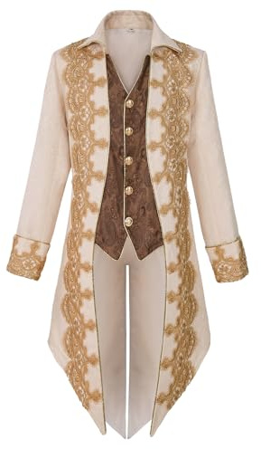Txiaan Veste de smoking médiévale pour homme broderie gothique steampunk(3XL,YT2303WH)