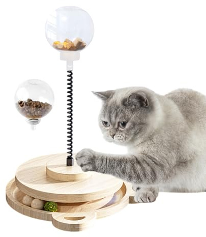 Balle de nourriture pour chien, distributeur de nourriture pour animaux domestiques, piste en bois – avec poteau à ressort, balle de friandises pour chat, pour jouer à la maison, pour les chiens et