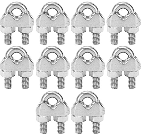 Clip para Cable de Acero Inoxidable 10 Piezas, Abrazadera 1/4 Pulgada M6, Firme y Resistente - Anticorrosión, Diseño Seguro, Ideal para Instalaciones Exteriores y Equipos de