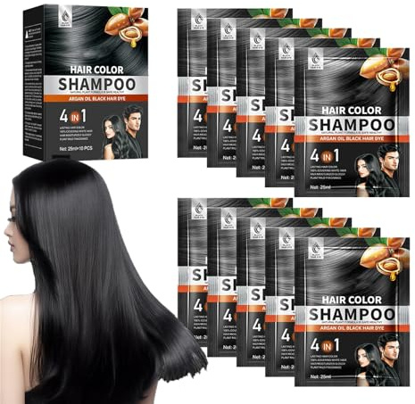 10 * 25ml de champú 3 en 1, tinte instantáneo para el cabello para hombres y mujeres, champú de color natural y duradero (negro)