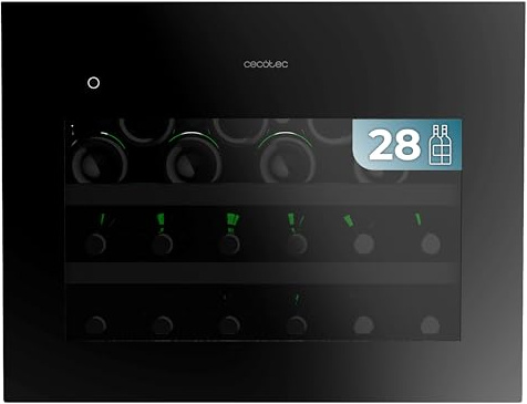 Cecotec Vinoteca Integrable 28 Botellas 45x60cm con Compresor Bolero GrandSommelier BI 28000 Touch Matt Black Compressor. Apertura con Sensor Táctil, Temperatura 5-20ºC, Display LED, 2 Estantes Madera