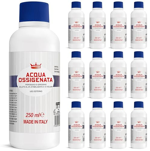 Acqua Ossigenata disinfettante 3% 10 Volumi con tappo di sicurezza per bambini (12 flaconi da 250 ml) Made in Italy