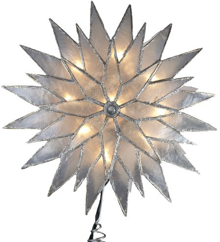 Kurt Adler 9-Inch Sunburst Capiz Lighted Treetop with Silver Glittered Finish