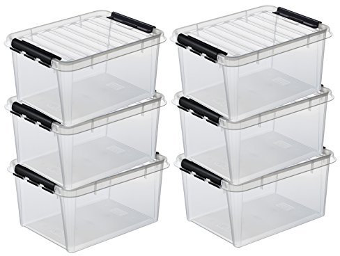 6x Aufbewahrungsbox stapelbare Box Smart Store Classic 31 transparent mit Deckel & Klickverschluss