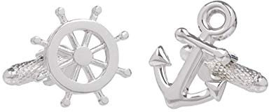 Onyx Art Liso Color Plata de Barco Ancla y Rueda Gemelos Presentado Caja de Regalo