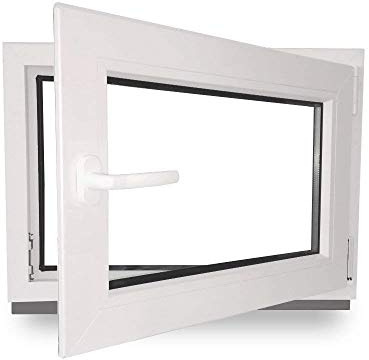Kellerfenster - Kunststoff - Fenster - innen weiß/außen weiß - BxH: 50 x 50 cm - 500 x 500 mm - DIN Rechts - 2 fach Verglasung - 60 mm Profil
