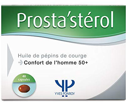 Yves Ponroy Prosta'Sterol - Complément Alimentaire Prostate Pour Homme - Huile de Pépins de Courge, Acérola, Pollen, Vitamine C, Sélénium, Zinc - 40 Capsules - 20 Jours - Fabriqué en France