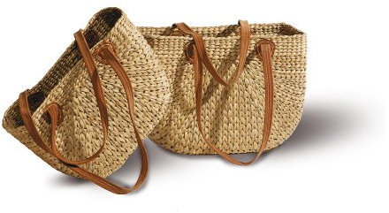 Neustanlo | Einkaufstasche Virella groß | Einkaufskorb langer Henkel | aus Wasserhyazinthe | 43x18x30 cm | Echtlederhenkel