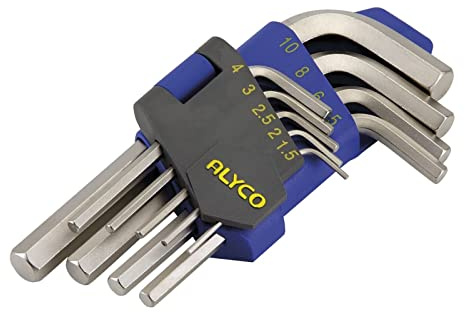 Alyco - 193070 - Juego 9 llaves Allen Cr-V niqueladas en soporte plastico 1,5-2-2,5-3-4-5-6-8-10