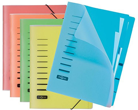 5 Stück Pagna Ordnungsmappen 6-teilig aus PP, Eckspanngummi, farbiger [ Alle 5 Farben ]