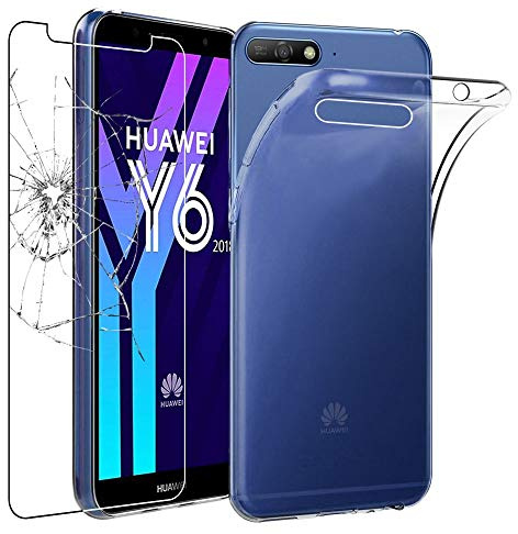 ebestStar - Hülle für Huawei Y6 2018, Silikon Handyhülle Cover, Klar TPU Schutzhülle, Slim Handy Case, Transparent + Panzer Schutz Glas