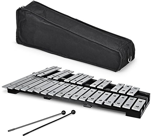 COSTWAY Xilofono 30 Note, Metallofono per Bambini, Glockenspiel Pieghevole con 2 Bacchete e Borsa, Strumento a Percussione a Mano per Bambini e Adulti