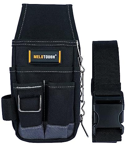 MELOTOUGH Sac à outils de poche avec clip, mini organisateur d'outils pour électriciens, charpentiers, construction, techniciens, gris, tissu imperméable 600D, polyéthylène