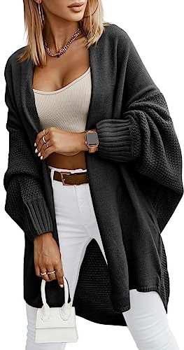 Miladusa Black Cardigan for Women Chunky Batwing Cardigans Trendy 2024 Long Cardigan Sweaters