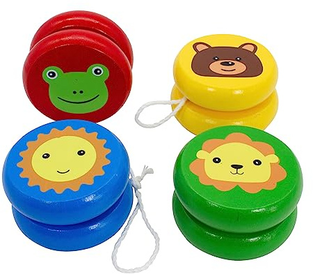GICO Jojo 6477 - Juego de 4 yoyos diferentes de madera con divertidos motivos de animales
