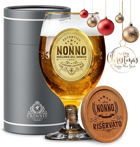 CROWNLY CRYSTAL® Bicchiere Birra Personalizzato Nonno - Idee Regalo Uomo - Tazza Compleanno - Calici Birra - Regali Per Lui - Miglior Nonno Del Mondo - Festa Del Papà