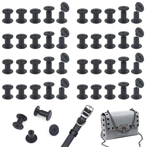 JJWNMLL 85 Pcs Chicago Screw Posts M5*8mm, Rivet Binding Screws Matte Black | Metal Chicago Rivet Replacement Repair for Bags, Collar, Harness, Luggage, Purse, Dog Lead, Backpack, Belt