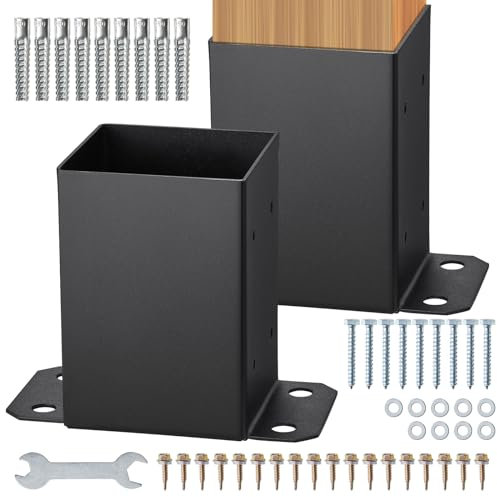 VEVOR Lot de 2 Support de Poteau Bois 4''x4'' 102x102 mm Base de Poteaux Interne 91x91 mm Acier au Carbone Revêtement en Poudre Ancrage de Poteau pour Support Garde-corps Terrasse, Pavillon, Noir Mat