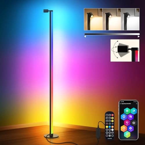 HANDSONIC RGBIC LED Stehlampe,140cm Abnehmbar stehlampen Schwarz,Stehlampe Wohnzimmer Dimmbar,16 Millionen Farben Floor Lamp mit App,180° Breite Ausleuchtung Floor Lamp Gaming LED