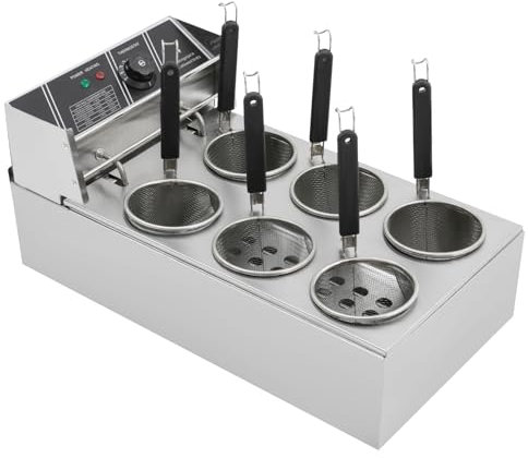 Donened - Cuiseur à pâtes, 2000W machine à pâtes électrique acier inoxydable avec 6 paniers, température 60-200°C, cuiseur à pâtes gastro, 64 x 35 x 31 cm