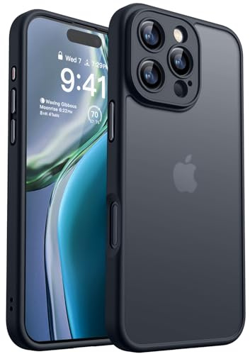 CANSHN Coque pour iPhone 16 Pro (6,3 Pouces),[Protection Complète de l'appareil Photo] Housse Fond Mat Translucide,Noir