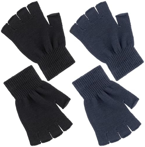 WLLHYF 2 pares de guantes de medio dedo invierno elástico de punto medio dedo pantalla táctil manoplas sin dedos clima frío térmicos cálidos para hombres mujeres, Negro y gris., Talla única