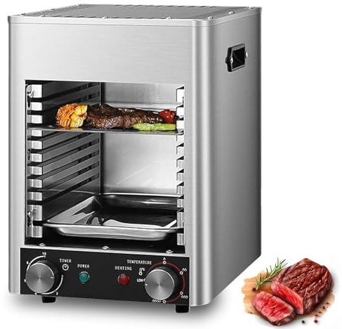RoyceBee 800 ℃ Steak-Broiler, Steak-Grill, Tragbarer Steak-Broiler mit Tablett & Grill & Griff, Edelstahl, Schnelles Kochen für Picknick im Freien, Rindfleisch, Hühnchen, Gemüse