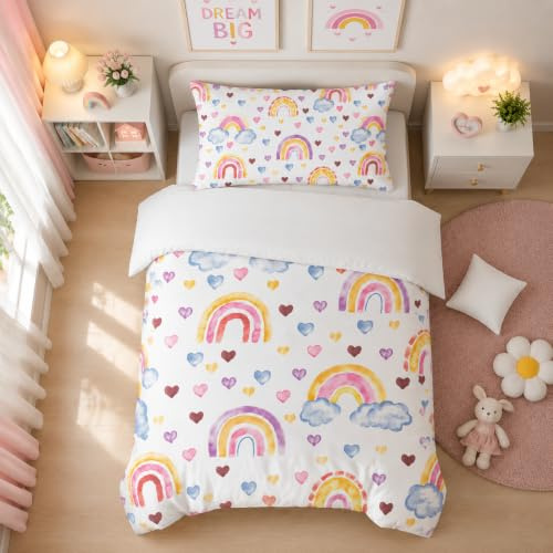 ZTYROLJ Funda nórdica de Arcoíris 90x190cm, Funda nórdica con cremallera, Juego de cama de microfibra para 1 persona, Juego de cama infantil con funda de almohada 40x60cm
