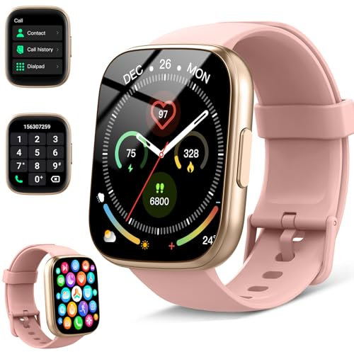 Smartwatch Herren Damen mit Bluetooth Anrufe, 1.95 HD Touchscreen, Fitnessuhr mit Pulsuhr/Schlafmonitor, 112+ Sportmodi Fitness Tracker mit Schrittzähler IP68 Wasserdicht Watch für Android iOS Rosa