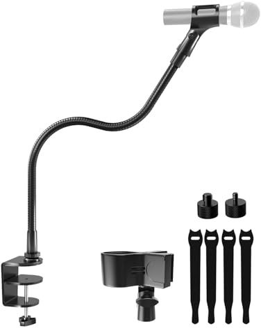 Etour 19-inch Gooseneck Microphone Stand with Desk Clamp - High Weight Capacity & Flexible Gooseneck Arm with 2 Mic Holders, 1/4 & 3/8 Adapters, Ideal for Podium, Church, Lecture, Recording Studio
