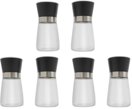 Lot de 6 moulins à épices - Moulin à poivre réglable en céramique - Moulin à poivre et à sel avec couvercle pour moulin à épices (capuchon en plastique 180 ml)