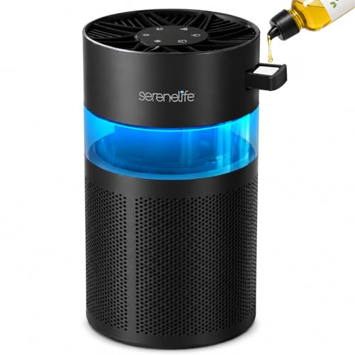 SereneLife Purificatore d’Aria Portatile, Piccolo con Box Aroma e Luce, Alta Filtrazione, 2 Velocità, Timer, Modalità Sonno, Promemoria Filtro, 15x15x30 cm, Air Purifier Nero