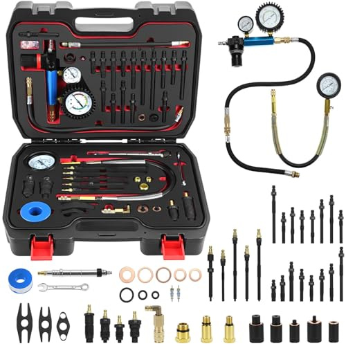 QWORK® 46 piezas juego de comprobador de compresión y pérdida de presión - 0-50 bar/0-725 psi para motores diésel y gasolina, M8, M10, M12, M20, M22, M24