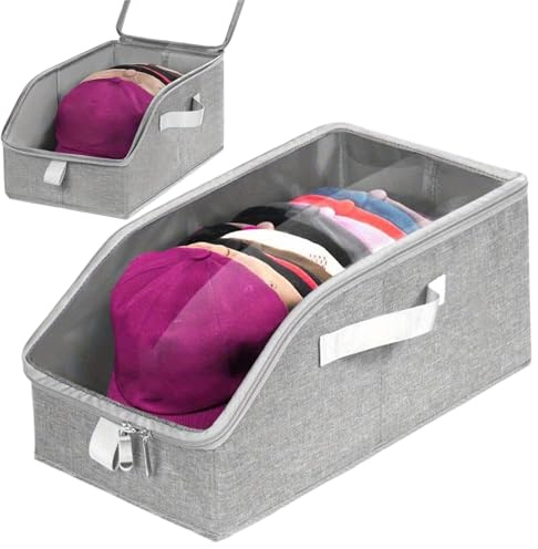 Organizador de sombreros para armario, con tapa de ventana transparente, organización de armario apilable grande, soporte para gorra de béisbol | para el hogar Cajas de ropa Dormitorio Viajes Dormitor
