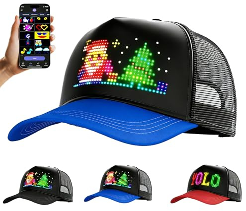 WLDOCA Cappellino da Baseball LED RGB Programmabile - Controllo App con Display Testo Scorrevole per Uomini Donne, Outdoor, Feste, Pesca, Corsa,Blu