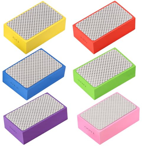 6 Pcs Diamond Polishing Pads, Hand Glass Polish Pads,Tile Polishing Pad, Diamond Sanding Blocks for Porcelain, Concrete Stone Marble Ceramic Grinding Trimming #60,#120,#240,#400,#600,#1000