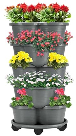 Jardinera de jardín vertical - de cama elevada vertical con torre rodante de 5 niveles, contenedor de plantas apilable | Maceta de cultivo de hierbas vegetales y flores de múltiples capas con