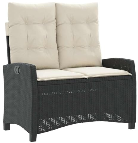 Tomostar Banc de Jardin, Fauteuil Banquette de Jardin Banc d'extérieur inclinable avec Coussins Noir 105x66x93 cm résine tressée