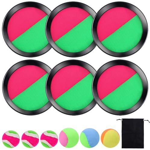 Cooraby 3 Set Paddle Toss and Catch Ball Game with Storage Bag for Sports, Beach and Party Favor, 6 Paddles and 6 Balls, Black