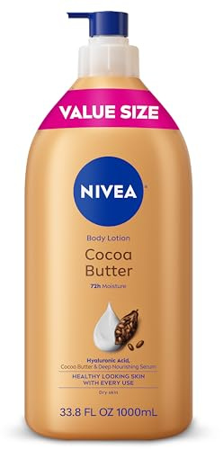 NIVEA Cocoa Butter Body Lotion for Dry Skin with Hyaluronic Acid, Cocoa Butter and Deep Nourishing Serum, 72-Hour Body Moisturizer, 33.8 Fl Oz Value Size Pump Bottle