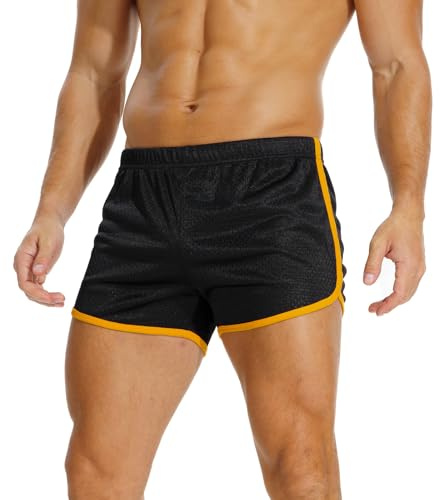 AIMPACT Mens Short Shorts 3 Inch Mesh Retro Black-M