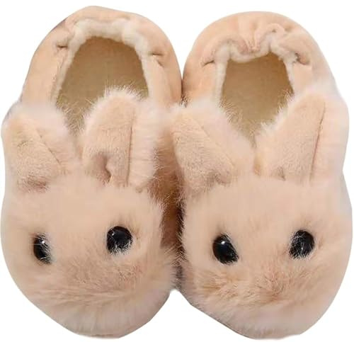 Aggroot Hiver Chaussons de Maison Enfant Fille Garçon Pantoufle Chaudes Peluche Chaussures Maison Pantoufles Animal d'intérieur Souple Antidérapants,Lapin beige,fabricant 17/18=25/27 EU