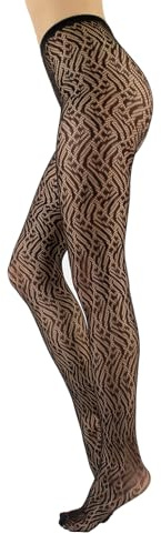 CALZITALY Medias Rejilla, Medias de Red, Medias sin Costuras, Medias con Hilo Reciclado, Mallas Fantasía Flores, Espiga, Geométrica, Negro, Natural, S-M, L-XL | Made in Italy (S-M, Negro-Circular)