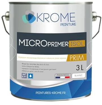 KROME PEINTURE - Krome Microprimer Isol Peinture d'Impression Microporeuse - Intérieur et Extérieur - Conditionnement 3L, Couleur BLANC