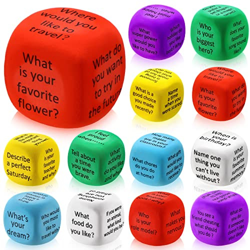 Hanaive 12 Pcs Learning Conversation Cubes Social Emotional Learning Dice Family Dice Game Speech Therapy School Counselor Supplies for Kids Teacher Family Classroom(Foam)