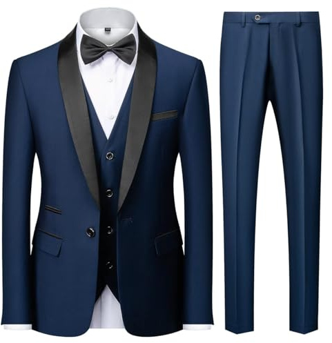 KUDMOL Men's 3-Piece Suit Slim Fit One Button Shawl Lapel Tuxedo Set | Men's Solid Business Tuxedo Suit, Blazer Vest Trousers Set for Wedding, Party, Prom, Ceremony and Celebration