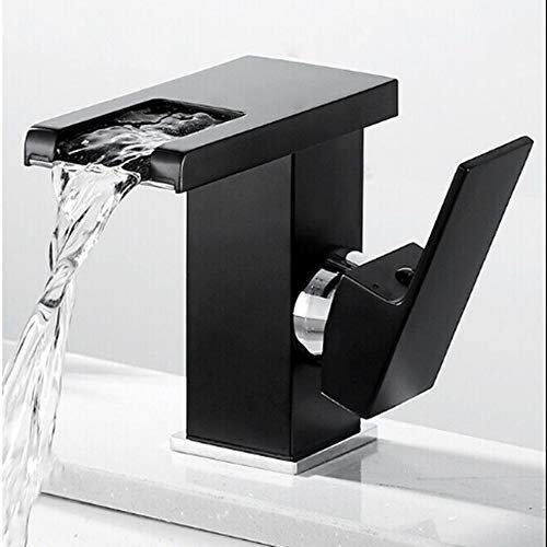 Waschtischarmatur Wasserfall Wasserhahn Bad Waschtischarmatur mit LED RGB Waschbecken Waschtisch Armatur Bad (Schwarz)