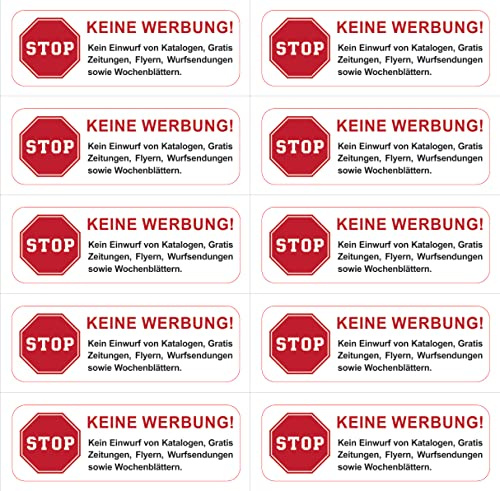 notlok Safety Work - Lot de 10 autocollants « Pas de publicité » - 6 x 2 cm - Avec grand panneau Stop - Adhésif puissant - Pas de publicité - Boîte aux lettres