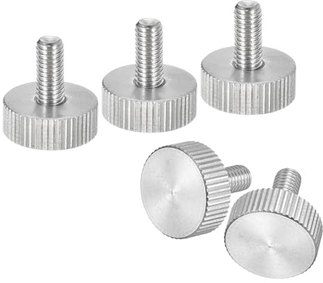 sourcing map Tornillos moleteados M5 x 10 mm, 5 piezas de cabeza moleteada plana de acero inoxidable 304, tornillos de pulgar totalmente roscados, pernos de agarre