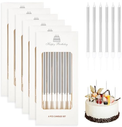 36 stück Silbrig Geburtstagskerzen für Torte, Dünne Lange Geburtstagskerzen Kinder mit Haltern, Tortendeko Kerzen Geburtstag Geburtstagskerzen, Birthday Candles für Geburtstag Party Feier